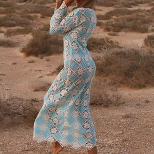 Zara Floral Crochet Midi Dress Blue White